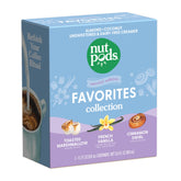 nutpods vista frontal del pack mostrando los tres sabores y conveniencia