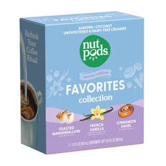 nutpods vista frontal del pack mostrando los tres sabores y conveniencia