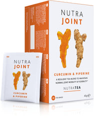 Nutra Tea frasco frontal mostrando bolsitas y marca, conveniencia diaria