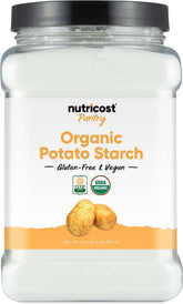 Nutricost almidón de patata frente del empaque mostrando presentación y cantidad