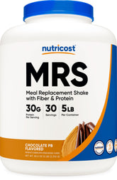 Nutricost batido frente del envase mostrando diseño y sabor Chocolate Peanut Butter, ventaja conveniencia