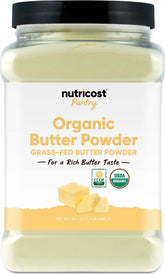 Nutricost polvo de mantequilla frontal mostrando envase y cantidad