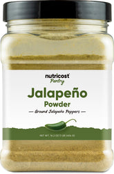 Nutricost frasco frente mostrando polvo de jalapeño, conveniencia y sabor