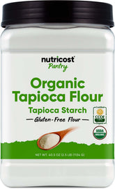 Nutricost envase frontal mostrando la harina y claridad del etiquetado