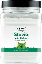 Nutricost envase frontal mostrando el endulzante y conveniencia de 1.4 lb