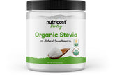 Nutricost stevia imagen frontal mostrando envase y beneficios naturales