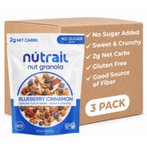 NuTrail empaque frontal mostrando sabor arándano y canela, ventaja natural