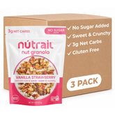 NuTrail empaque frontal mostrando sabor vainilla fresa y beneficios keto