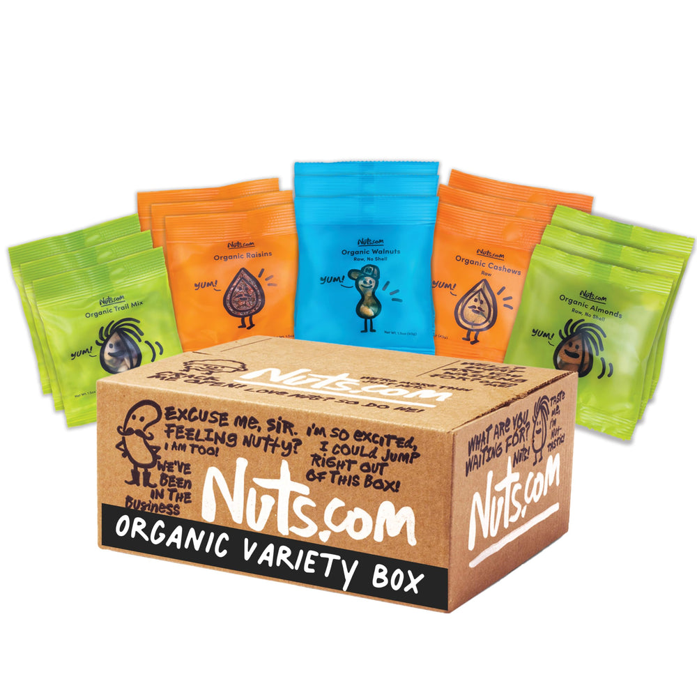 Nuts.com caja frontal con 15 bolsitas porciones, práctico regalo saludable