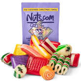 Nuts.com paquete frontal mostrando mezcla de caramelos navideños, ideal para decorar