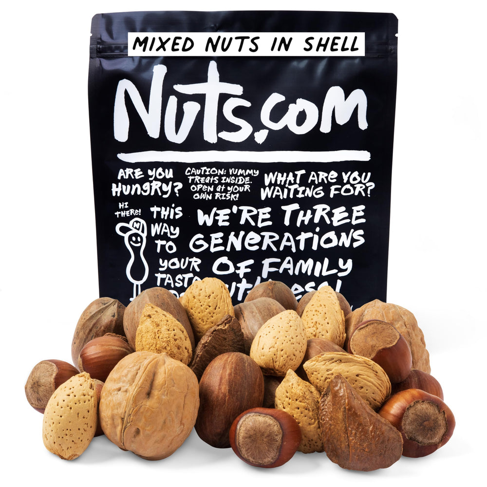 Nuts.com frente del empaque mostrando bolsa resellable y variedad