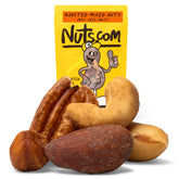 Nuts.com bolsa frontal mostrando mezcla tostada con 50% menos sodio, conveniencia