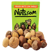 Nuts.com bolsa frontal con mezcla en cáscara mostrando variedad y conservación