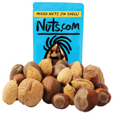 Nuts.com empaque frontal 1 lb mostrando mezcla en cáscara para frescura