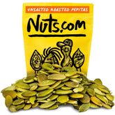 Nuts.com paquete frontal de pepitas tostadas sin sal mostrando diseño y tamaño