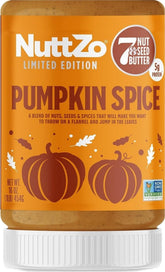 NuttZo frasco frontal Pumpkin Spice con etiqueta visible y atractivo otoñal