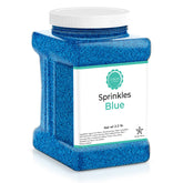 O'CREME tarro frontal 2.2 lb mostrando virutas azules y tapa dosificadora para decorar rápido