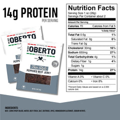 Oberto jerky en mano porción lista para consumir, práctico y proteico
