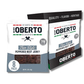 Oberto empaque frontal mostrando jerky peppered y beneficio práctico