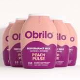 Obrilo frente del empaque Peach Pulse mostrando diseño y tamaño portátil