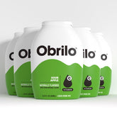 Obrilo frasco frontal conjunto mostrando cinco botellas prácticas y compactas.