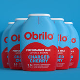 Obrilo frasco frontal Cherry Charge mostrando etiqueta clara y sabor