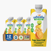 Odwalla frente del cartón mostrando la mezcla tropical y conveniencia