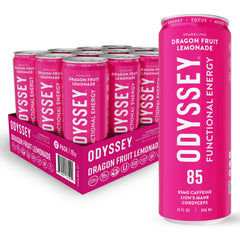Odyssey Elixir lata frontal dragon fruit, beneficio energía sostenida