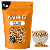 Oh! Nuts bolsa frontal mostrando nueces negras picadas y resellable