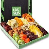 Oh! Nuts caja verde frontal mostrando variedad y diseño listo para regalar