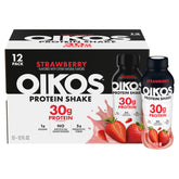 Oikos batido fresa frontal mostrando envase y beneficio de 30 g proteína