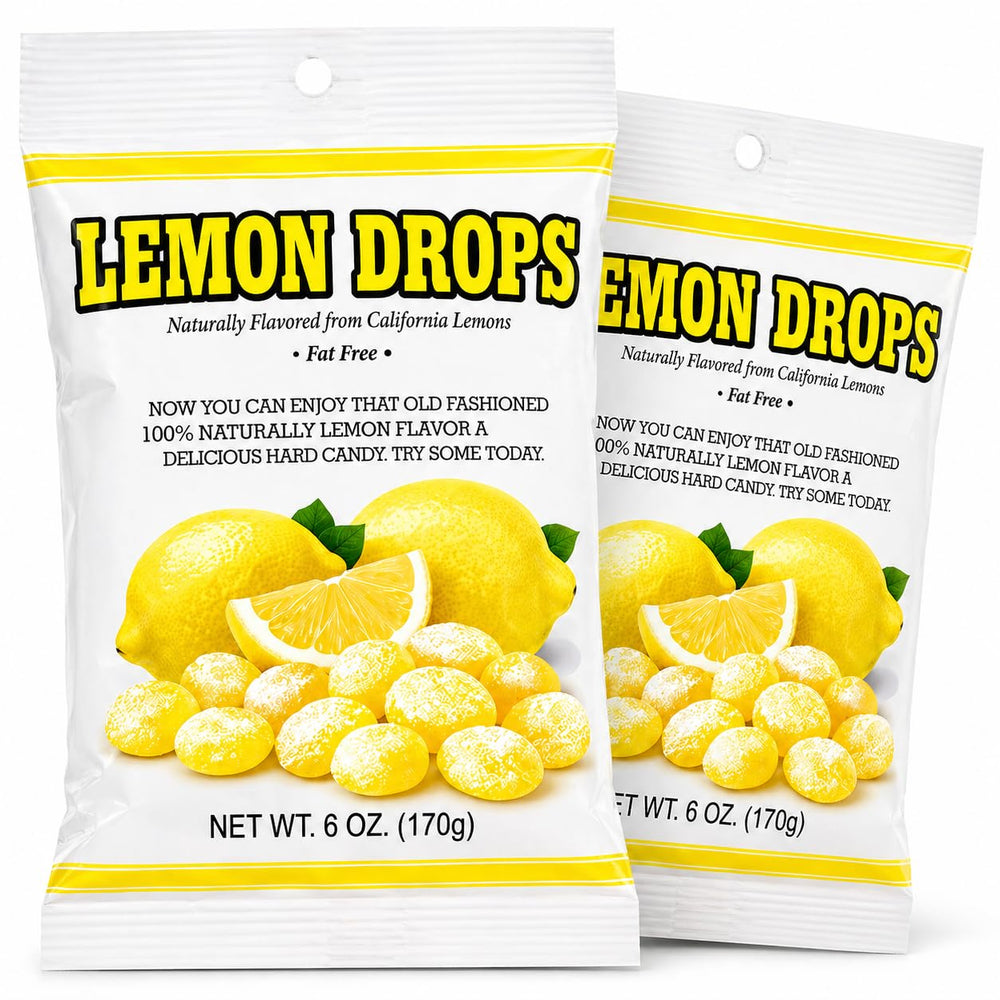 Old Fashioned Sanded Lemon Drops frontal del paquete mostrando cantidad y diseño, conveniencia