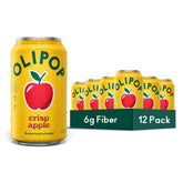 OLIPOP lata frontal mostrando sabor Crisp Apple y atractivo visual refrescante