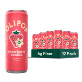 OLIPOP lata frontal pack de 12, muestra diseño y tamaño práctico