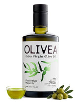 OLIVEA frente de la botella mostrando etiqueta orgánica y beneficios