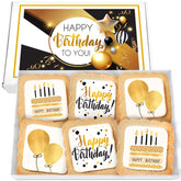 OMCookie caja frontal regalo mostrando las 6 galletas doradas y presentación elegante
