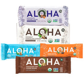 OMNICOAST GOODS empaque frontal Aloha Protein Bars mostrando variedad y conveniencia