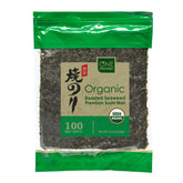ONE ORGANIC paquete frontal de nori orgánico tostado presentando 100 medias hojas