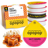 OPOPOP envase frontal Salty Caramel mostrando diseño y beneficio de porción rápida