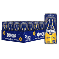 Orangina lata frontal mostrando el diseño de marca y frescura