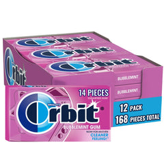 Orbit paquete frontal mostrando 12 packs y beneficio aliento fresco