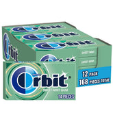 Orbit caja frontal Sweet Mint mostrando paquetes y beneficio aliento fresco