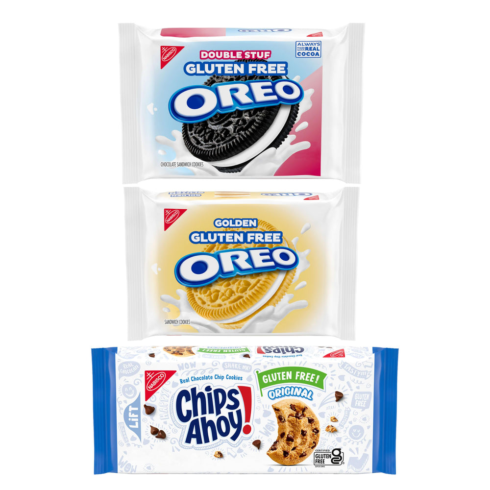 OREO y CHIPS AHOY! pack frontal mostrando las tres variedades, conveniencia para compartir
