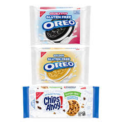 OREO y CHIPS AHOY! pack frontal mostrando las tres variedades, conveniencia para compartir
