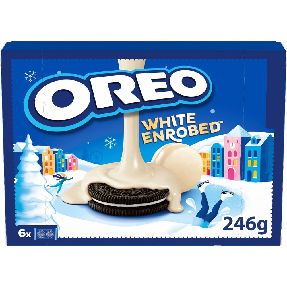 Oreo Snowy Enrobed vista frontal del envase, atractivo para compartir