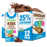 Orgain batido Kids chocolate frente mostrando envase y marca, beneficio conveniencia