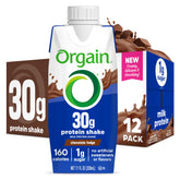 Orgain botella frontal sabor Chocolate Fudge mostrando diseño y conveniencia