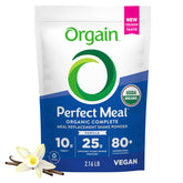 Orgain Perfect Meal frontal mostrando el envase y etiqueta orgánica, conveniencia nutritiva