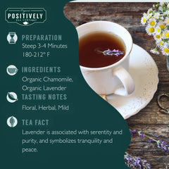 Organic Positively Tea Company hojas sueltas de lavanda y manzanilla, aroma visible