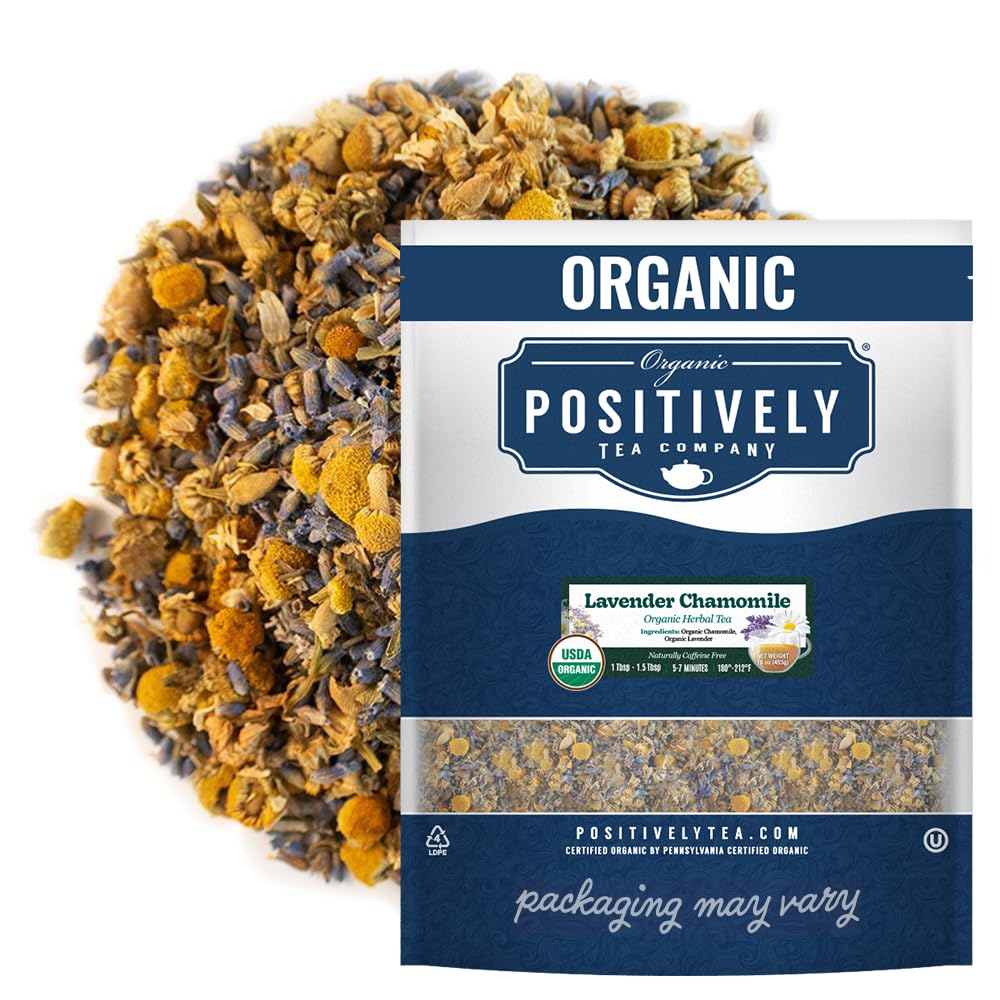 Organic Positively Tea Company frente del empaque mostrando la marca y beneficio orgánico